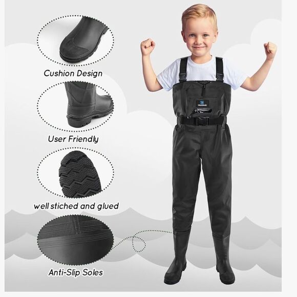 Trudave Youth Waders Cleated Boots Black Size 10/11 NWT - Picture 2 of 8